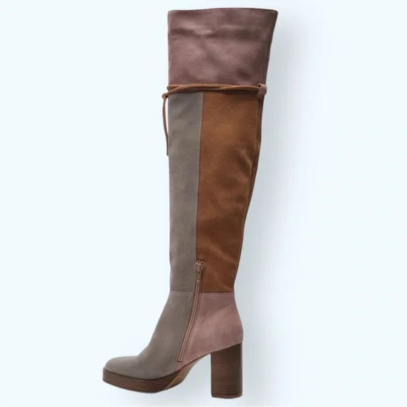 New Free People Patchwork Platform Over-The-Knee Tall Suede Leather Boots Italy